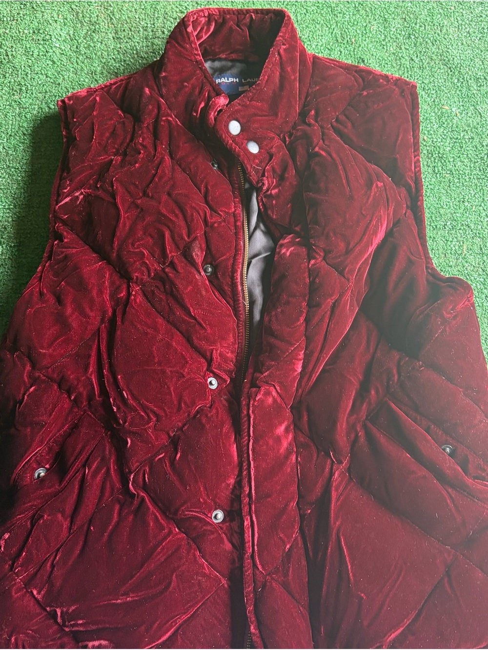 Ralph Lauren Quilted Velvet Vest in Burgundy